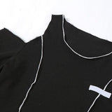 Emo Gothic Open Shoulder T-shirts, Cool Long Sleeve Crop Tops For Women - Wonder Skull
