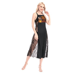 Be Witch All-Over Print Women Lace Cami Cross Back Dress - Wonder Skull