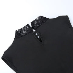 Gothic Skull Printed Tee Top, Cool Fishnet Sleeve For Women - Wonder Skull