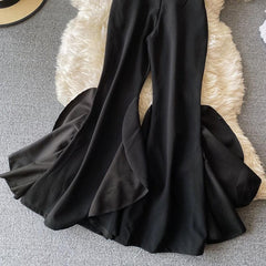 High Waist Ruffle Wide Flare, Elegant Leg Pants For Women - Wonder Skull