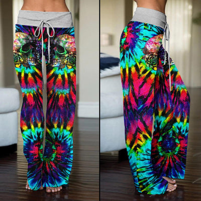 Solid Tiedye Skull High-waisted Wide Leg Pants - Wonder Skull