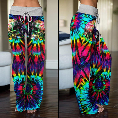 Solid Tiedye Skull High-waisted Wide Leg Pants - Wonder Skull