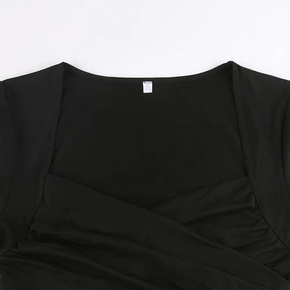 Retro Cross Folds Neck Body Shirt, Beautiful Short Sleeve Square T-Shirt For Women - Wonder Skull