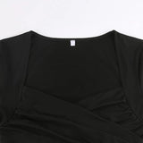 Retro Cross Folds Neck Body Shirt, Beautiful Short Sleeve Square T-Shirt For Women - Wonder Skull