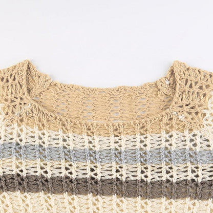 Retro Hollow Out Casual Crop Top, Beautiful Knitted Long Sleeve For Women - Wonder Skull