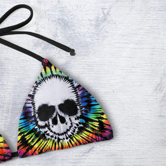 Tiedye Gothic Skull All Over Print Summer Micro Triangle Bikini Swimsuit - Wonder Skull