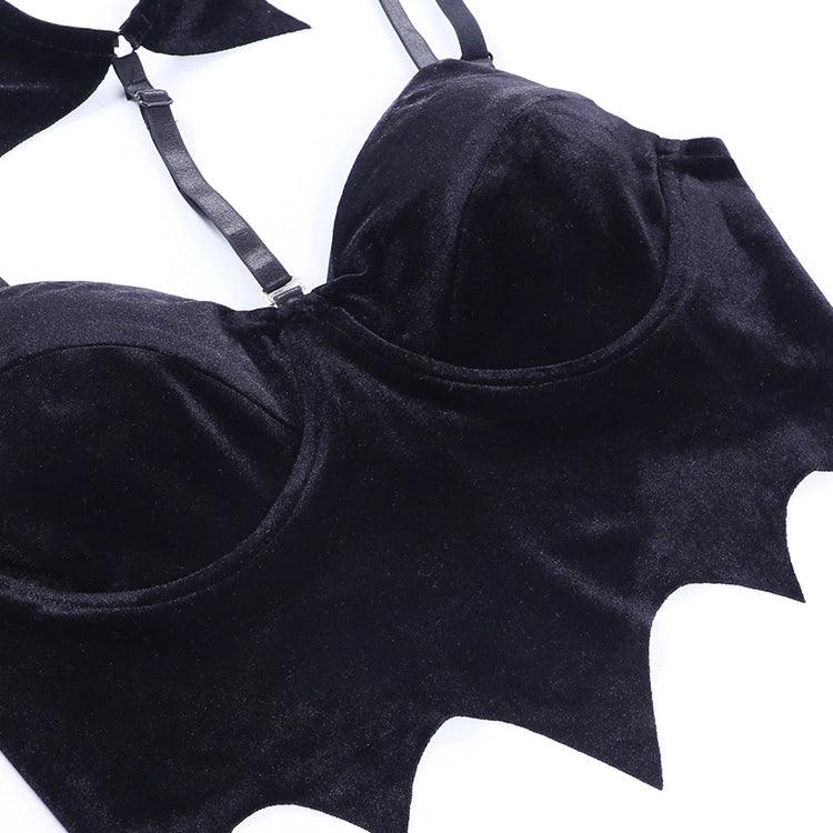 Gothic Velvet Bat Corset, Sexy Spaghetti Crop Top For Women - Wonder Skull