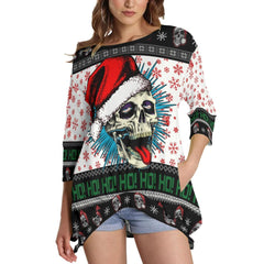 Christmas Skull Sweatshirt With Irregular Pleated Hem - Wonder Skull