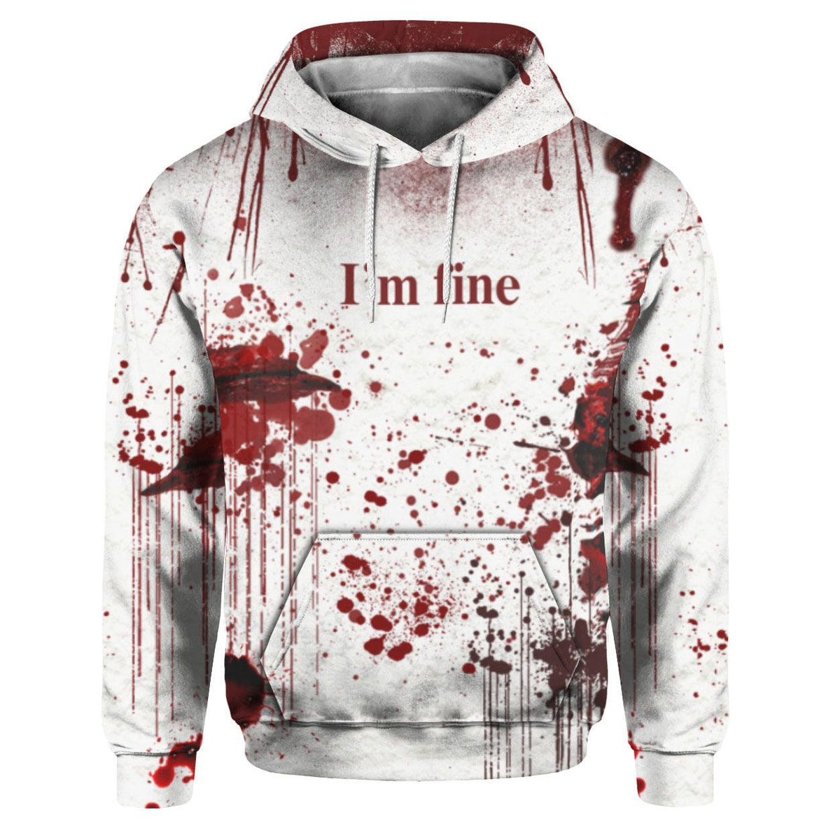 I'm Fine Bloody All Over Print Unisex Pullover Hoodie, Cool Full Printed Long Sleeves Pull Over - Wonder Skull