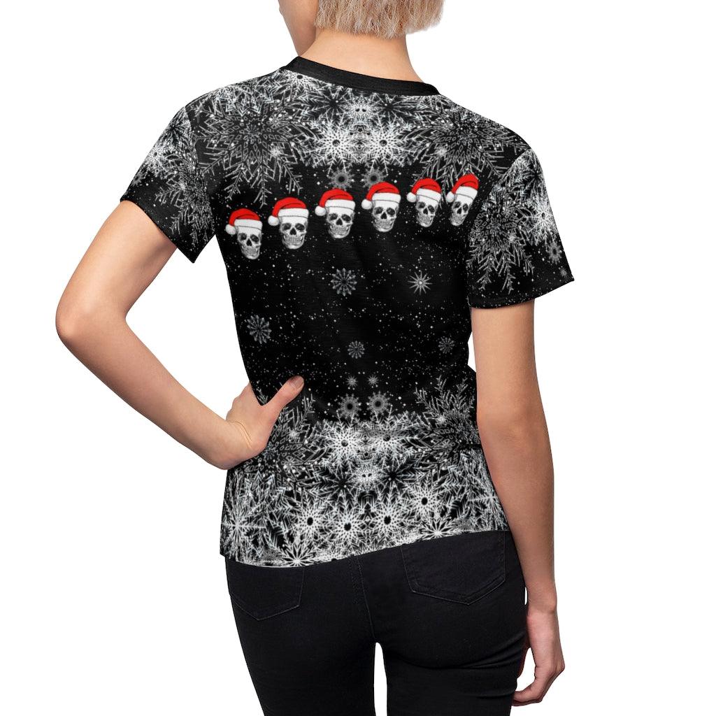 Christmas Skull Black Patterns All Over Print T-shirt For Women - Wonder Skull