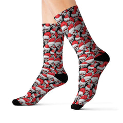 Christmas Hat With Red Eye Skull Fabric Sublimation Socks - Wonder Skull