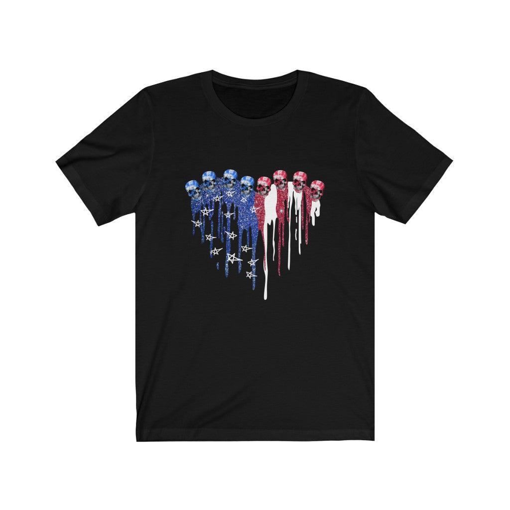 Heart America Flag Skull T-shirt - Wonder Skull