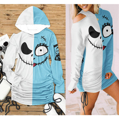 Gothic Skull Couple Of Nightmare Love Open Should Dress Hoodie - Wonder Skull