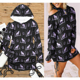 Wolf Pawn Pattern All Over Print Women One Shoulder Dress With Waist Shirring, Long Hoodie For Women - Wonder Skull