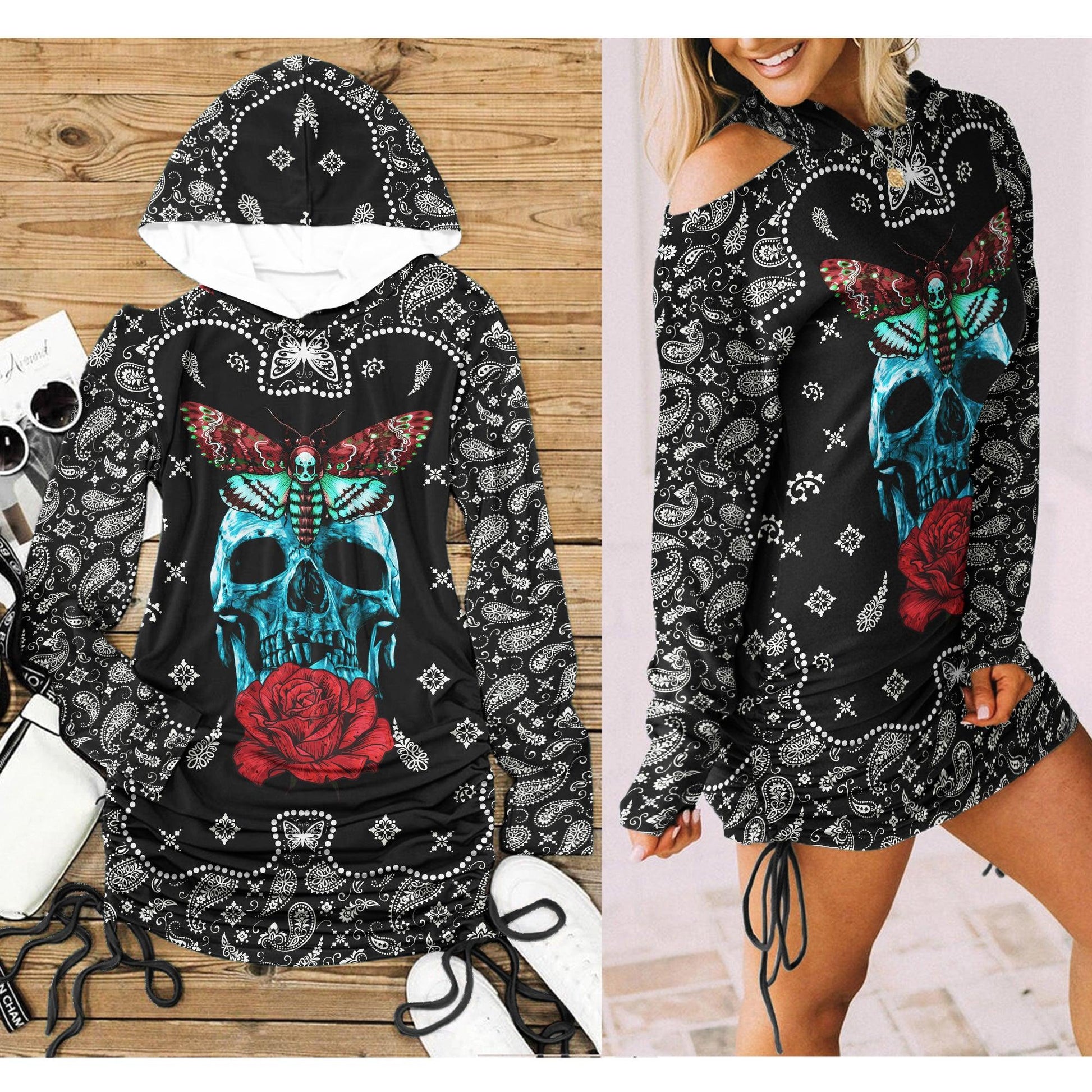 Gothic Skull Mandala One Shoulder Dress For Women - Wonder Skull