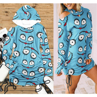 Cool Nightmare LySmille Open Shoulder Dress Hoodie - Wonder Skull