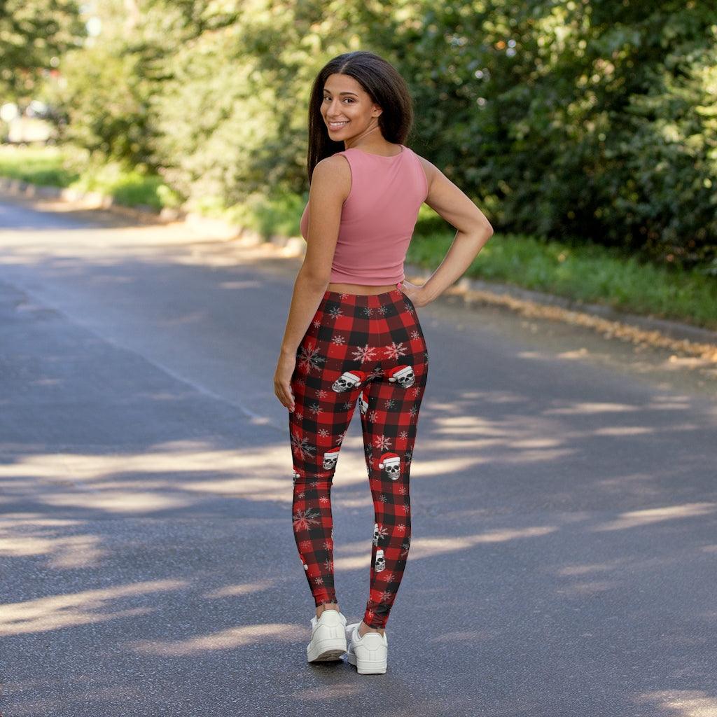 Snowflake And Skull Red Flannel Women's Spandex Leggings - Wonder Skull
