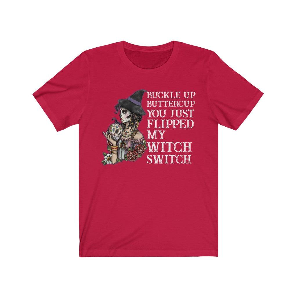 Funny Buckle Up Buttercup Witch Skull T-Shirt - Wonder Skull