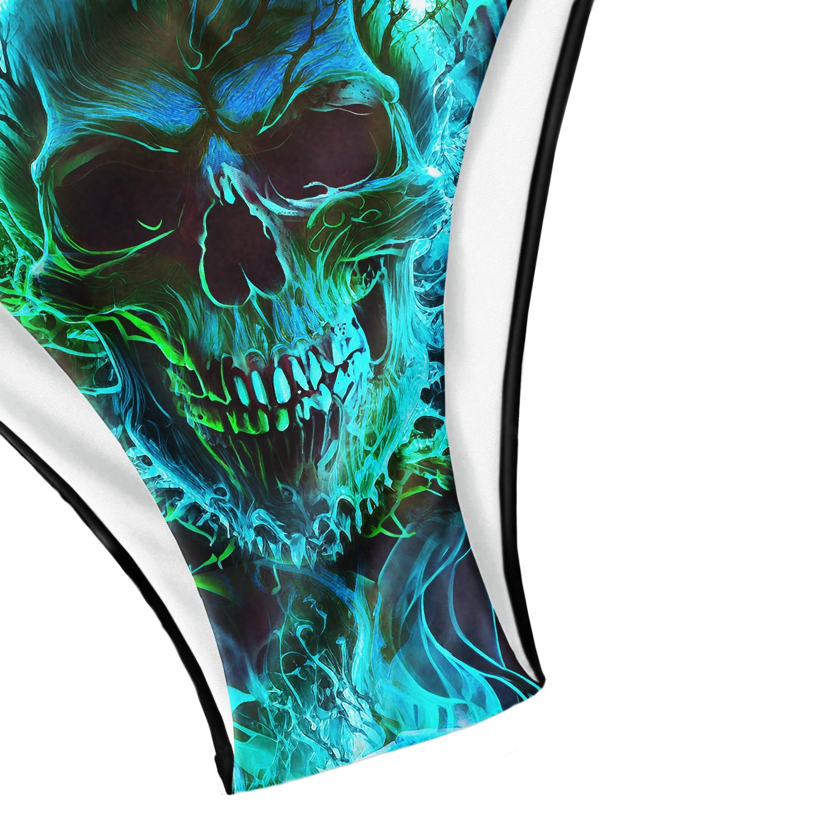Green Gothic Skull Flame Micro Triangle Bikini Swimsuit - Wonder Skull