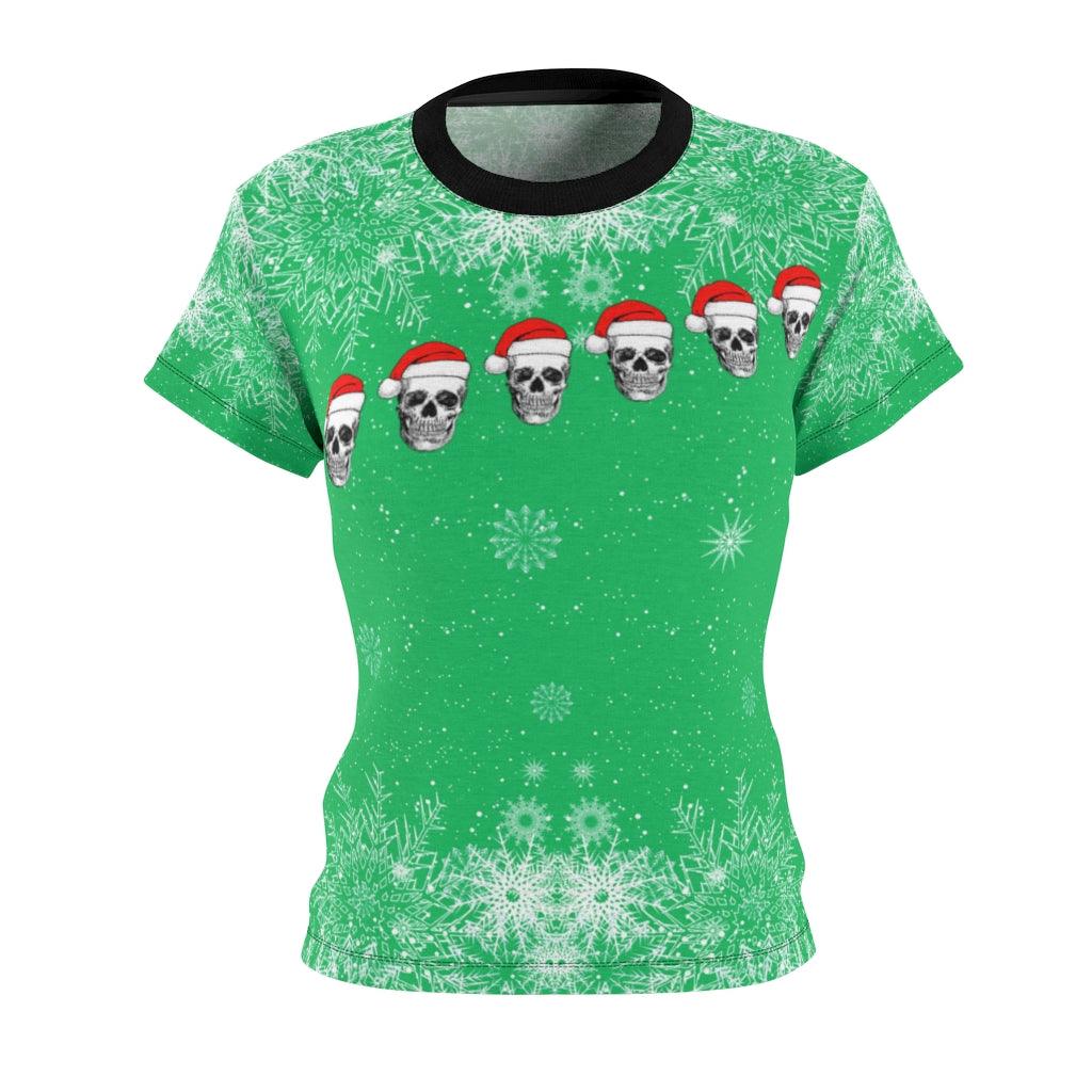 Christmas Skull Green Patterns All Over Print T-shirt For Women - Wonder Skull