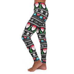 Ho Ho Ho Santa Skull Women's Spandex Leggings - Wonder Skull