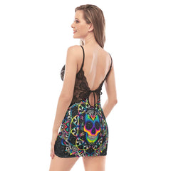 Colorful Mandala Skull Lace Chemise Nightgown - Wonder Skull