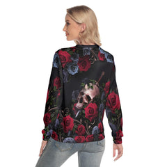 Skull Rose Slim Round Neck Sweatshirt - Wonder Skull