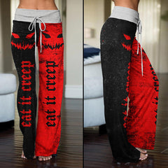 Black Red Horror Smile High-waisted Wide Leg Pants - Wonder Skull