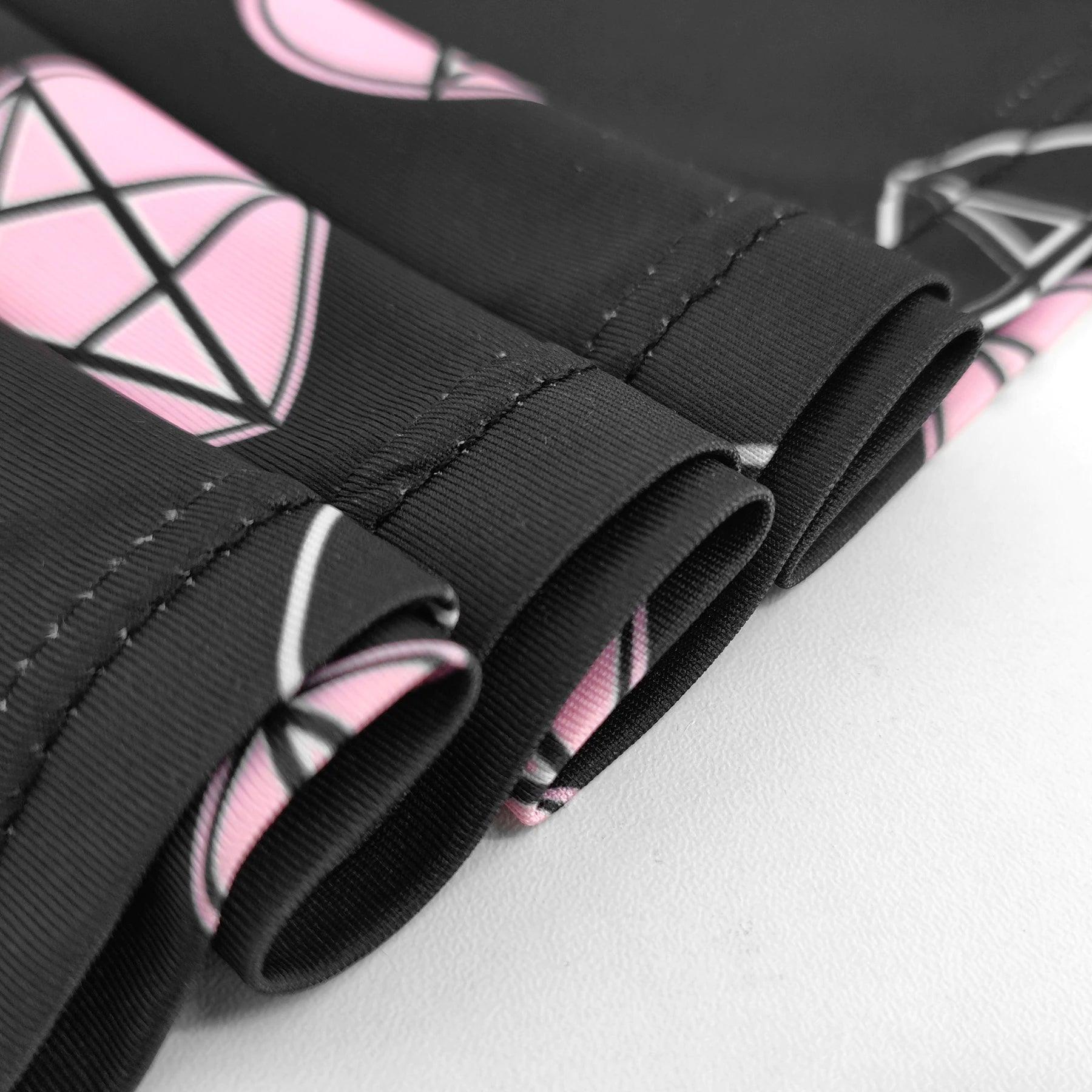 Punk Gothic Pink Heart Printed Dress Graphic, Coolest Fishnet LongSleeve Vestidos For Women - Wonder Skull