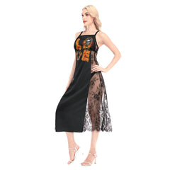 Halloween Love Skull Gothic All-Over Print Women Lace Cami Cross Back Dress - Wonder Skull