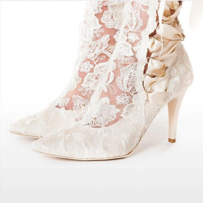 Over Knee Stiletto Boots, Beautiful Tie Side Bridal High Heel For Women - Wonder Skull