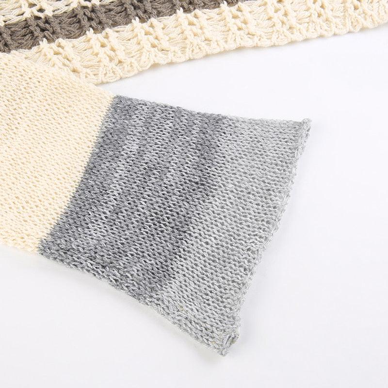 Retro Hollow Out Casual Crop Top, Beautiful Knitted Long Sleeve For Women - Wonder Skull