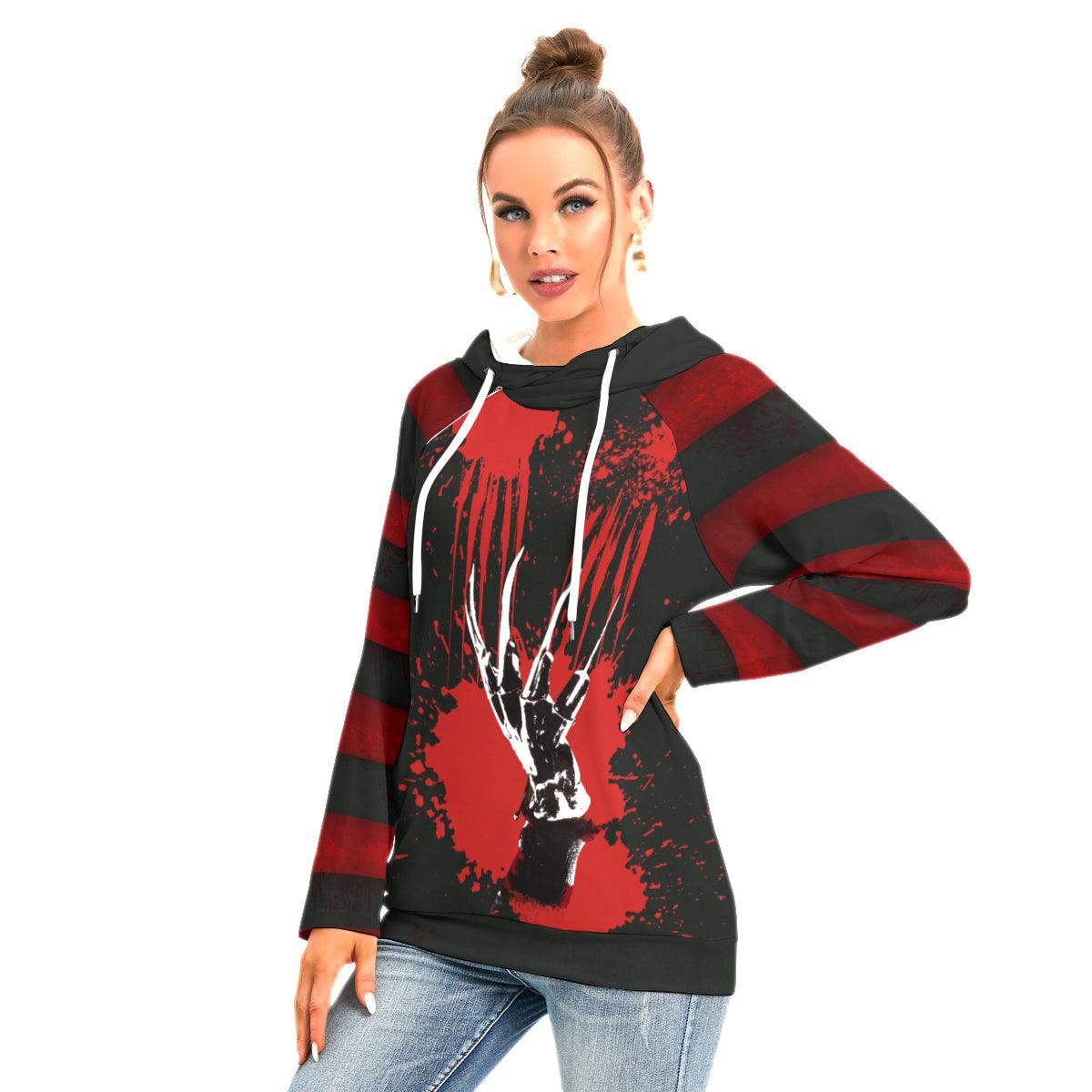 Scary Bloody Claw All-Over Print Women's Hoodie With Double Hood, Cool Nightmare Outwear - Wonder Skull