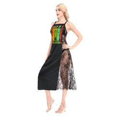 Happy Halloween All-Over Print Women Lace Cami Cross Back Dress - Wonder Skull