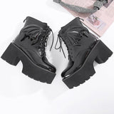 Goth Ankle Boots, Patent Leather High Heels Shoes For Women - Wonder Skull