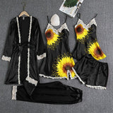 Sunflower 5pcs Pajama Set, Coolest Sleepwear For Women - Wonder Skull
