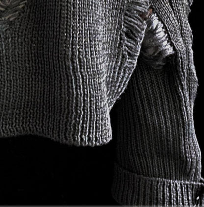Grunge Gothic Sweater, Fashionable Torn Long Sleeve Pullover For Women - Wonder Skull