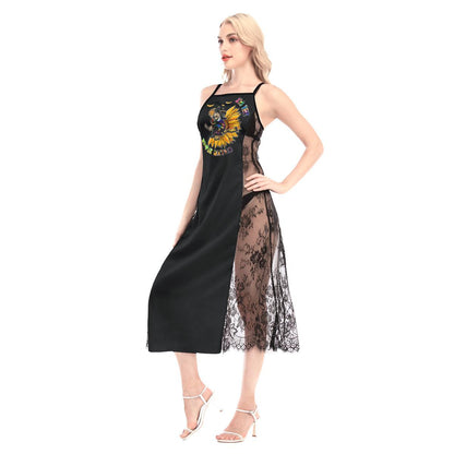 Halloween I'm The Happy Witch All-Over Print Women Lace Cami Cross Back Dress - Wonder Skull