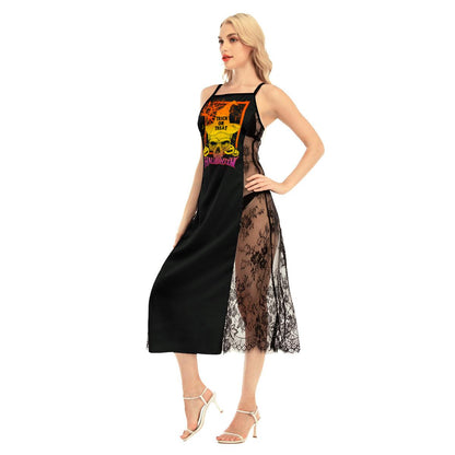 Trick Or Treat Skull All-Over Print Women Lace Cami Cross Back Dress - Wonder Skull