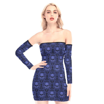 Blueberry Skull Ornament Off-shoulder Back Lace-up Dress - Wonder Skull