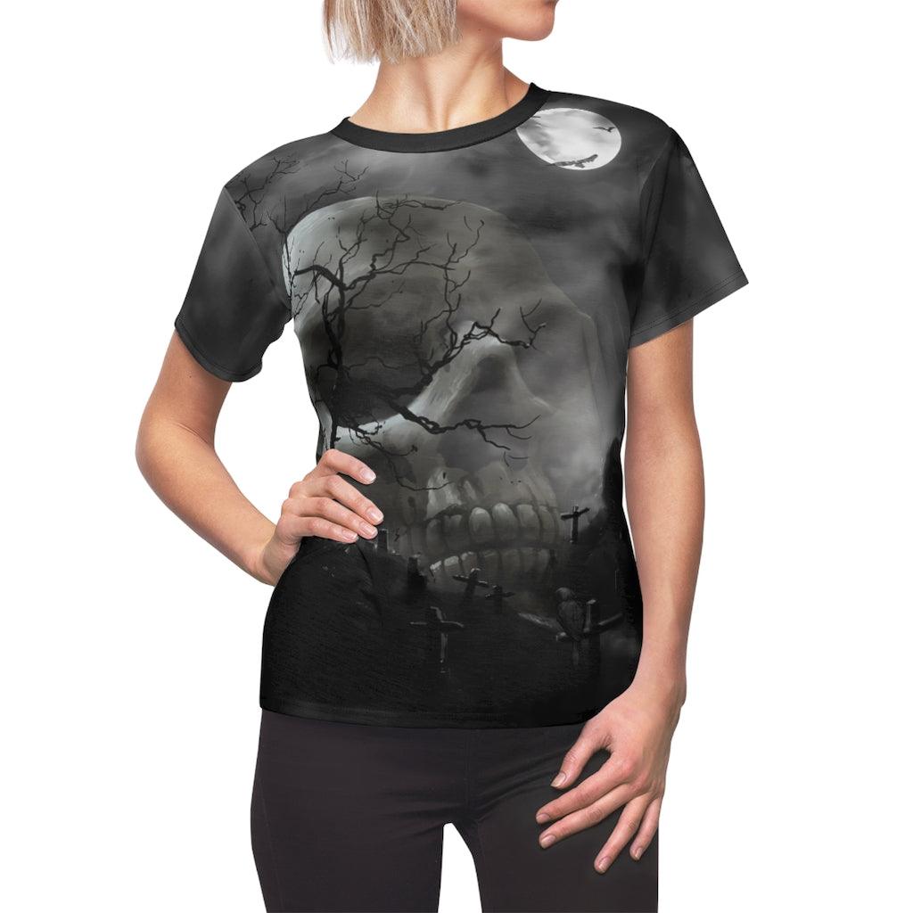 Skull Night Moon Cemetery All Over Print T-shirt For Women - Wonder Skull