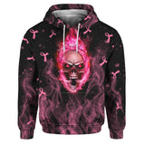 Pink Flaming Skull All Over Print Unisex Pullover Hoodie, Cool 3D Art Work Full Printed Pull Over - Wonder Skull