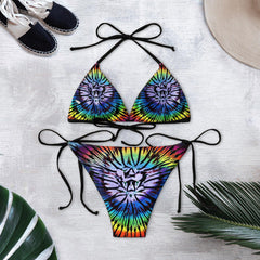 Tiedye Gothic Skull All Over Print Summer Micro Triangle Bikini Swimsuit - Wonder Skull