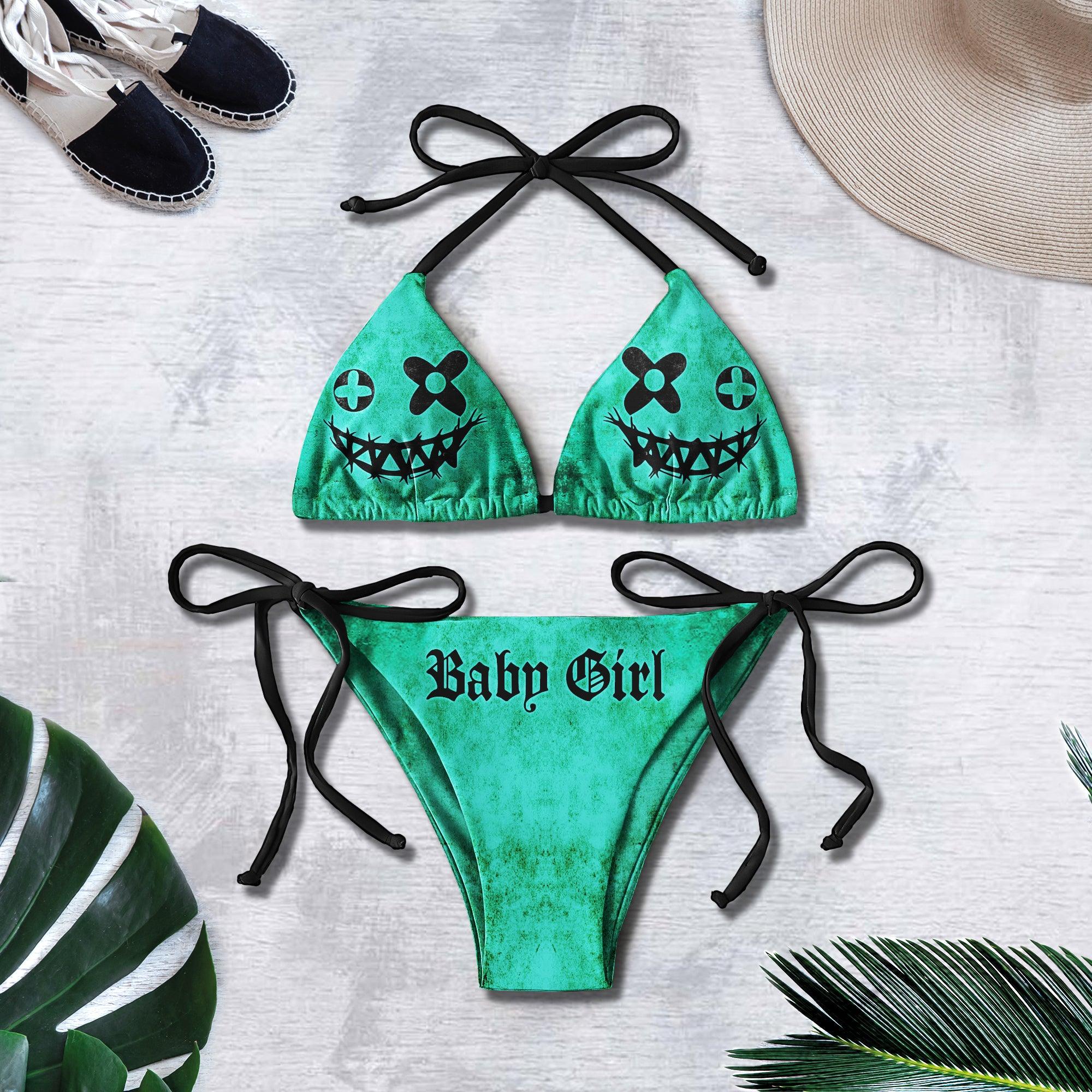 Baby Green Face Skull Micro Triangle Bikini Swimsuit - Wonder Skull