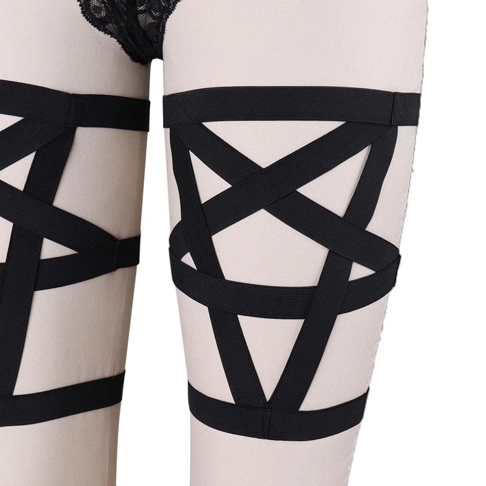 Pentagram Gothic Garter Belt Body Harness, Sexy Wedding Rave Bondage Stocking For Women - Wonder Skull