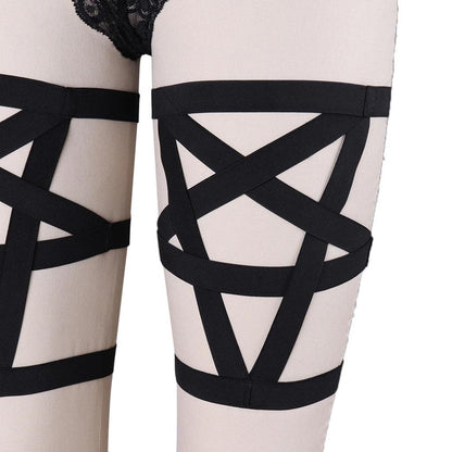 Pentagram Gothic Garter Belt Body Harness, Sexy Wedding Rave Bondage Stocking For Women - Wonder Skull