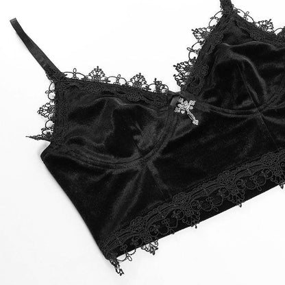 Gothic Velvet 2 Piece Sleepwear, Sexy Sleeveless Croptop & Short Bottom For Women - Wonder Skull