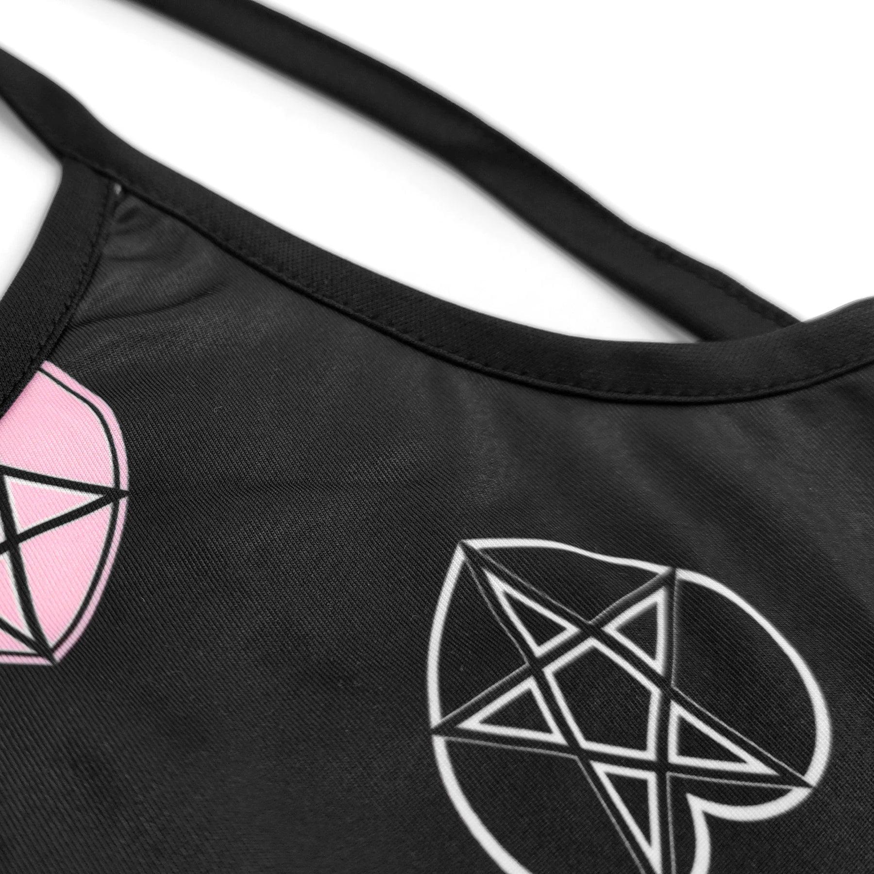 Punk Gothic Pink Heart Printed Dress Graphic, Coolest Fishnet LongSleeve Vestidos For Women - Wonder Skull