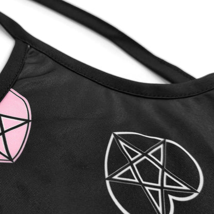 Punk Gothic Pink Heart Printed Dress Graphic, Coolest Fishnet LongSleeve Vestidos For Women - Wonder Skull