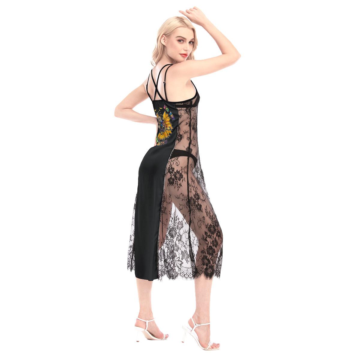 Halloween I'm The Happy Witch All-Over Print Women Lace Cami Cross Back Dress - Wonder Skull